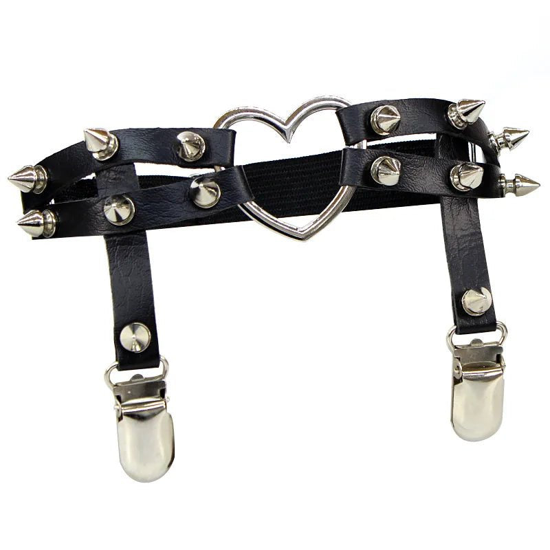 Punk Sexy Spike Garter Belt Rock Rivet Elastic Suspender Belt 2 Clips Harajuku Gothic Goth Studded Women Leglet Stocking - AltBrat