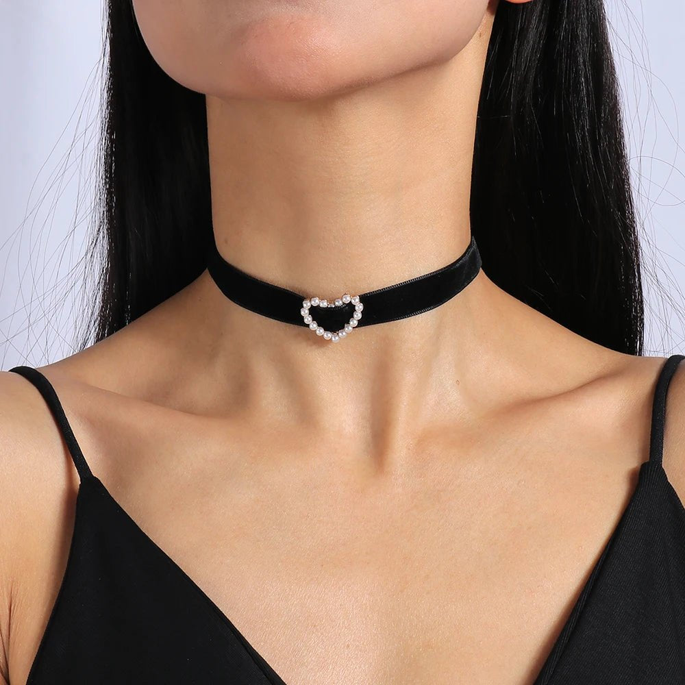 Fashion Black Bowknot Necklace Gothic Heart Lace Velvet Choker Necklaces for Women Girls Party Club Jewelry Gifts - AltBrat