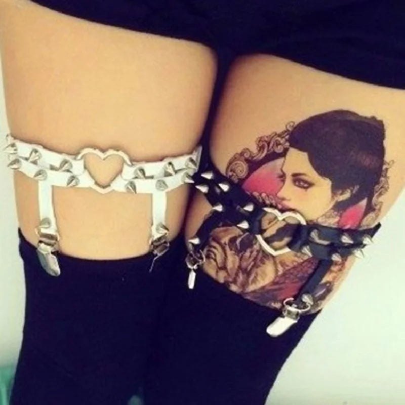 Punk Sexy Spike Garter Belt Rock Rivet Elastic Suspender Belt 2 Clips Harajuku Gothic Goth Studded Women Leglet Stocking - AltBrat