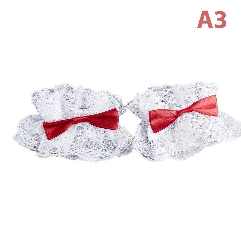 Gothic Lolita Wrist Cuffs Satin Bow Ruffles Lace Bracelet Wristband Hand Sleeves DropShip - AltBrat
