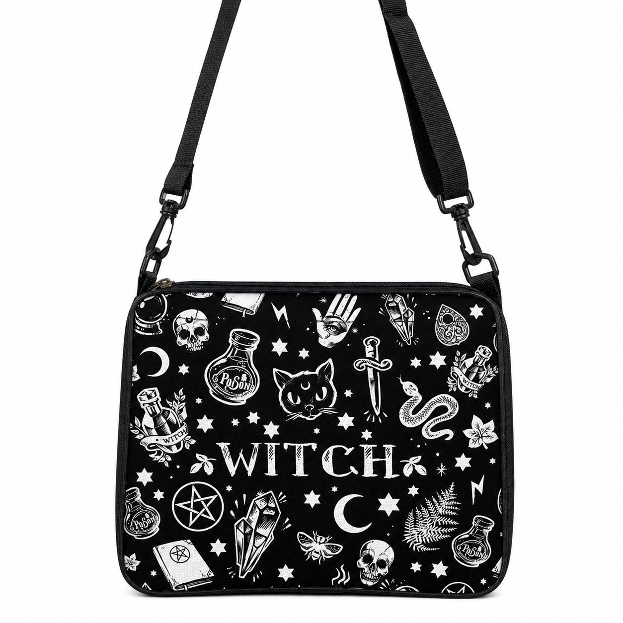 Gothic Cat Printed Shoulder Bag Halloween Fabric Crossbody Bag Versatile Small Square Purse Simple and Stylish Women's H
