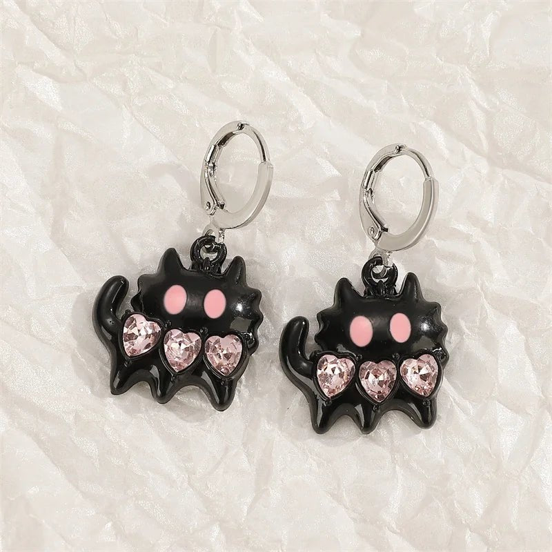 Goth Vintage Cute Bowknot Pink Strawberry Heart Star Pendant Earrings Egirl Gothic 2000s Y2K EMO Rave Jewelry Scene Acce - AltBrat