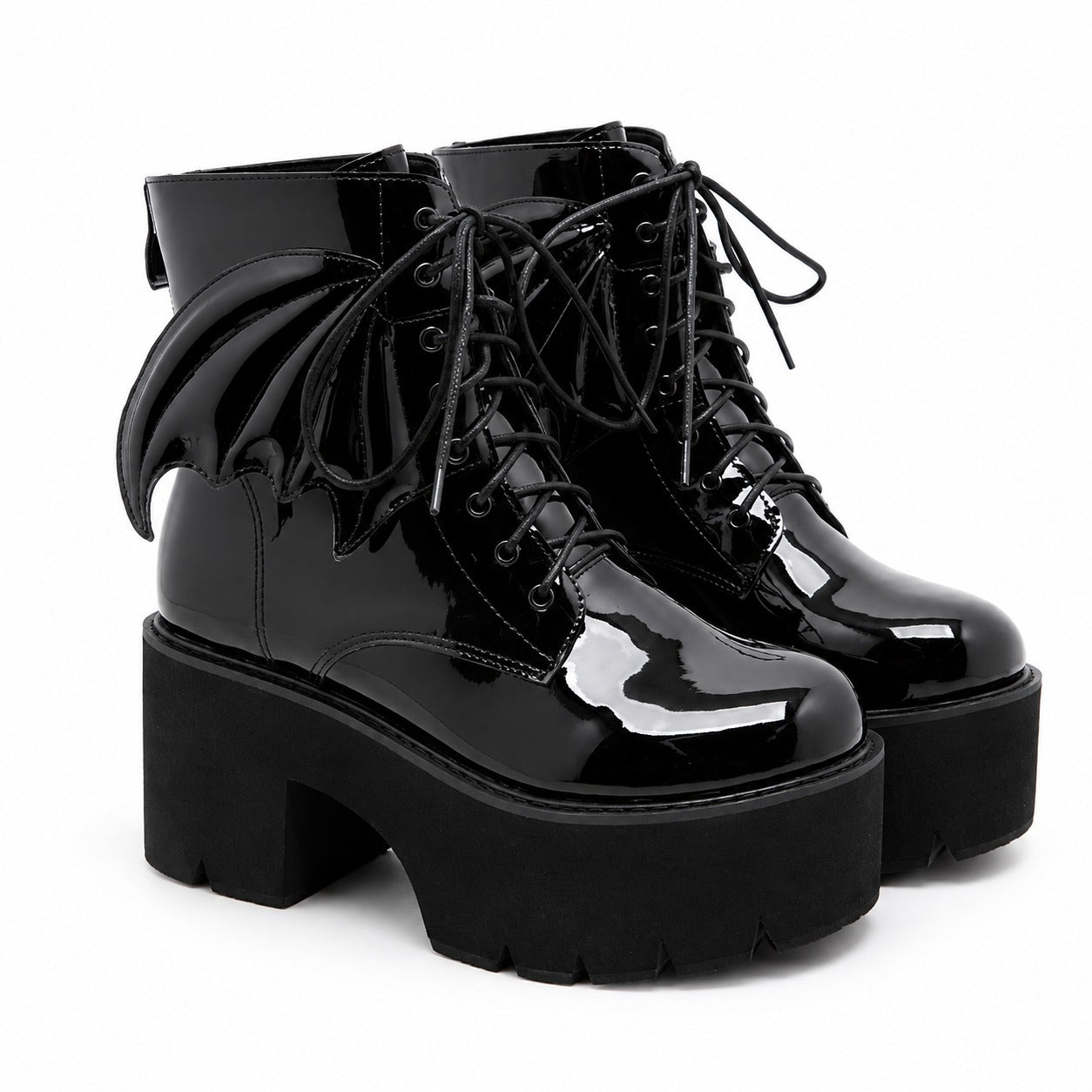 Bat Wing Patent Platform Ankle Boots — AltBrat