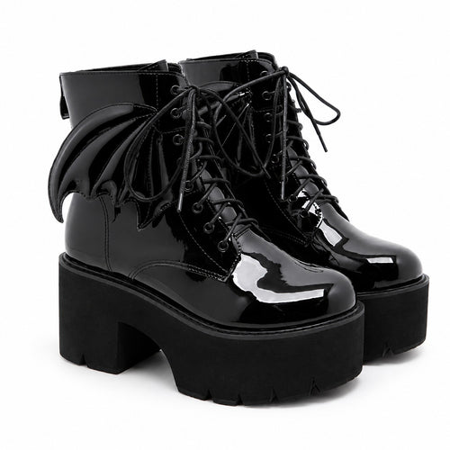 Bat Wing Patent Platform Ankle Boots — AltBrat