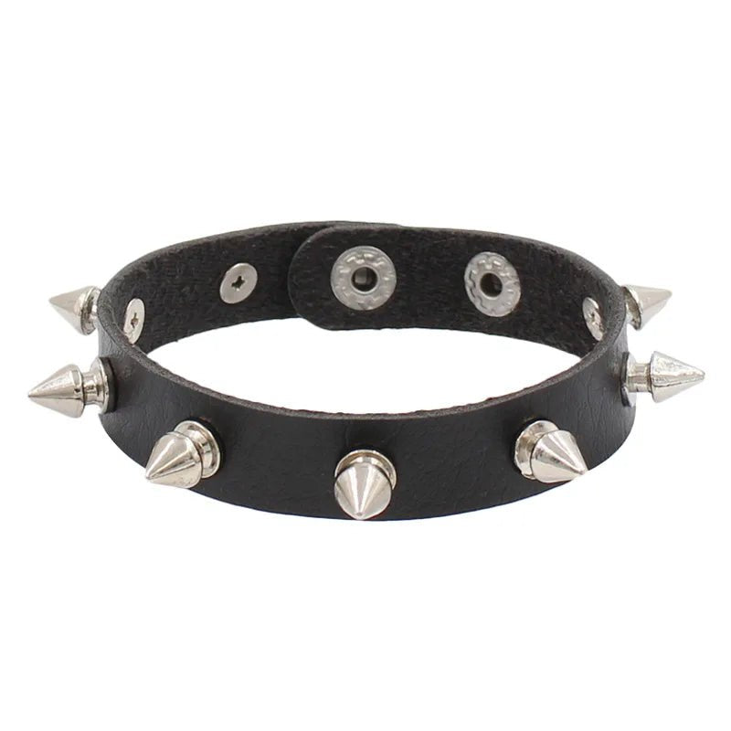 Leather Punk Spike Rock Studded Bracelet Goth Cuff Bracelet Gothic Rivet Buckle Wristband With Metal Chain Skull Accesso - AltBrat