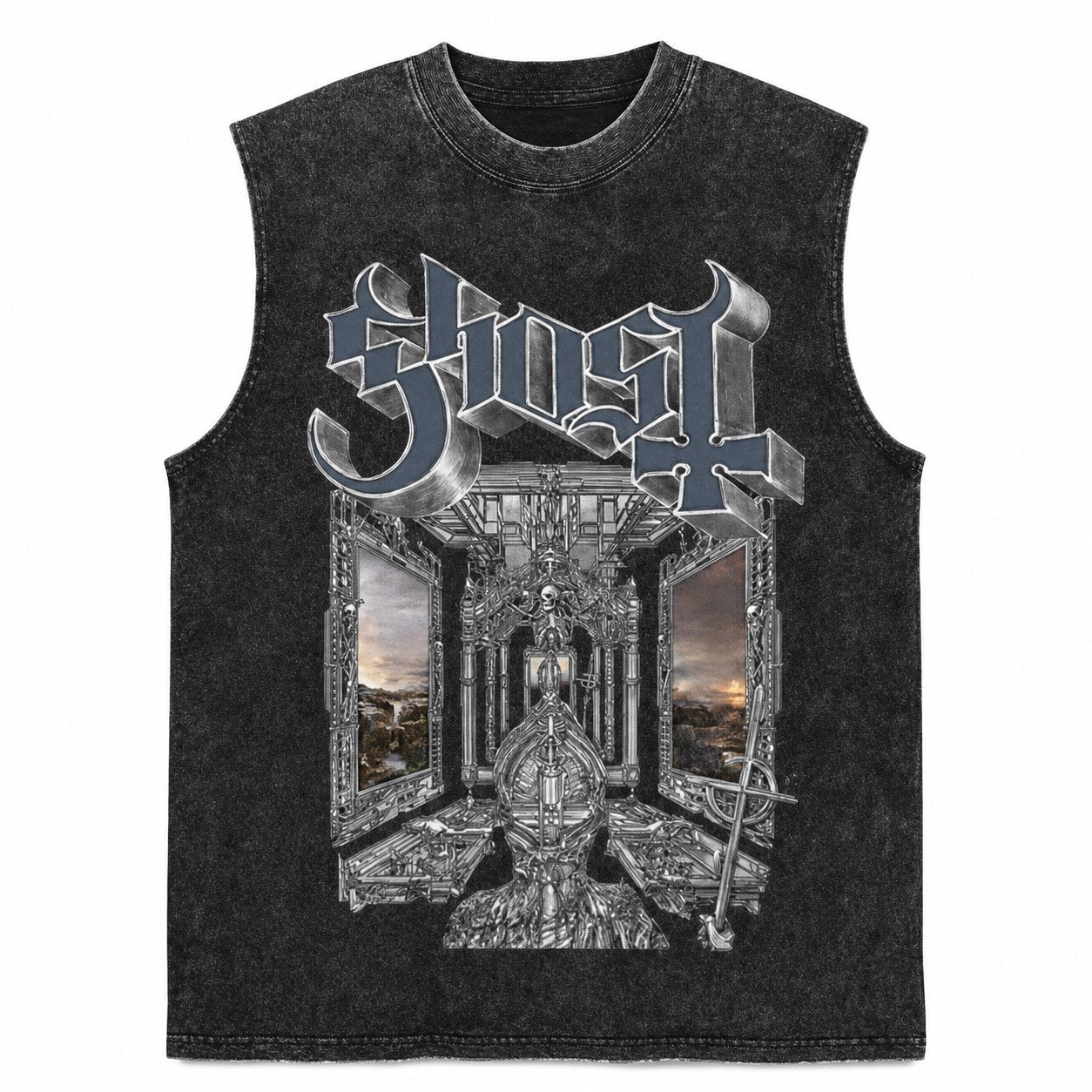 Ghost Cathedral Print Acid Wash Tank Top - AltBrat