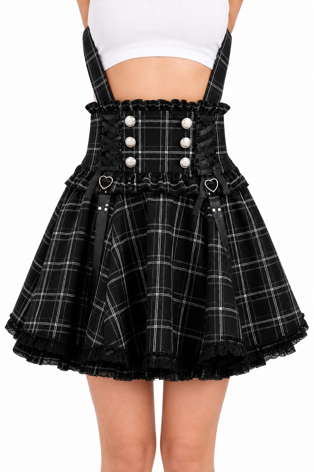 Lolita Pinafore Suspender Skirt with Heart Bow - AltBrat