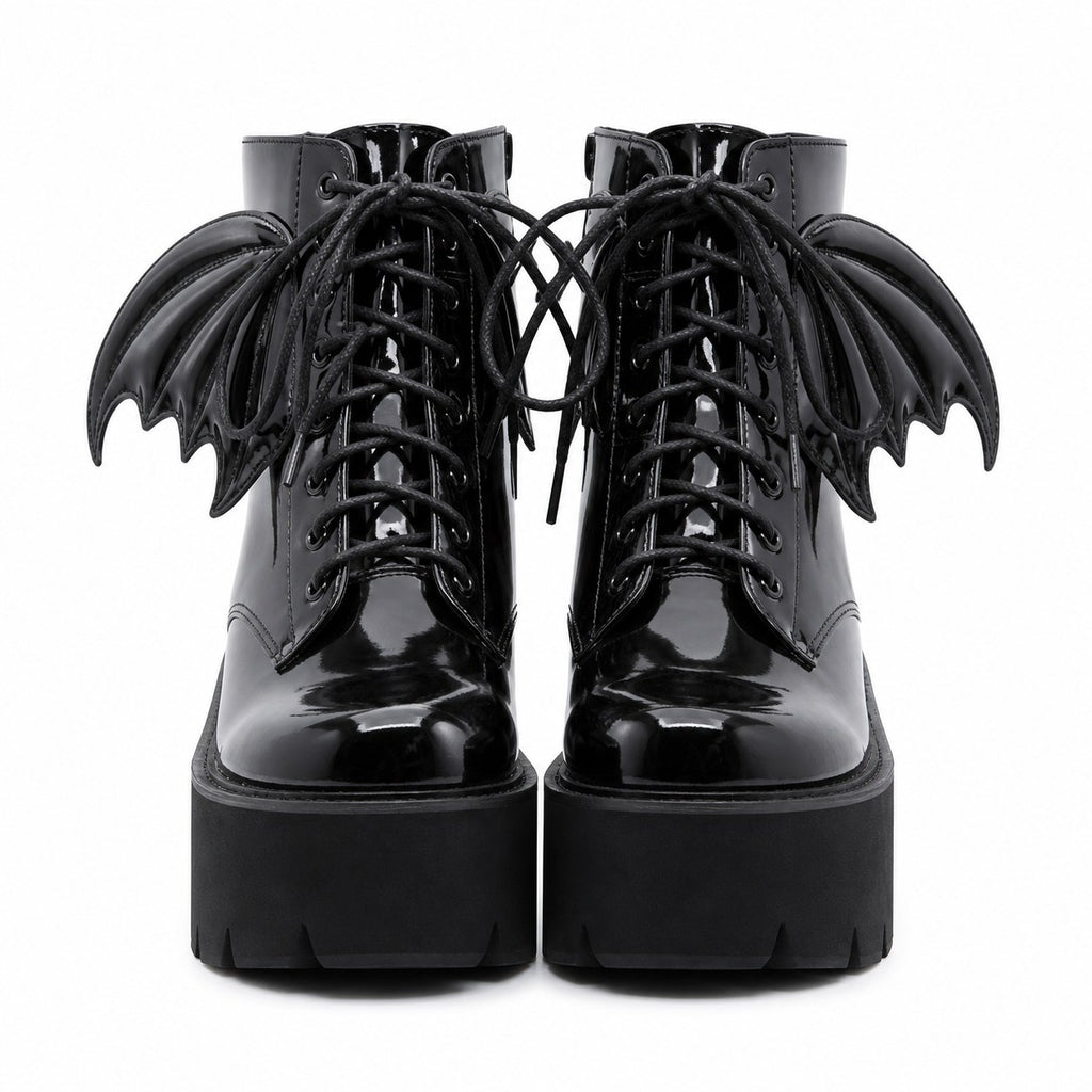 Bat Wing Patent Platform Ankle Boots - AltBrat