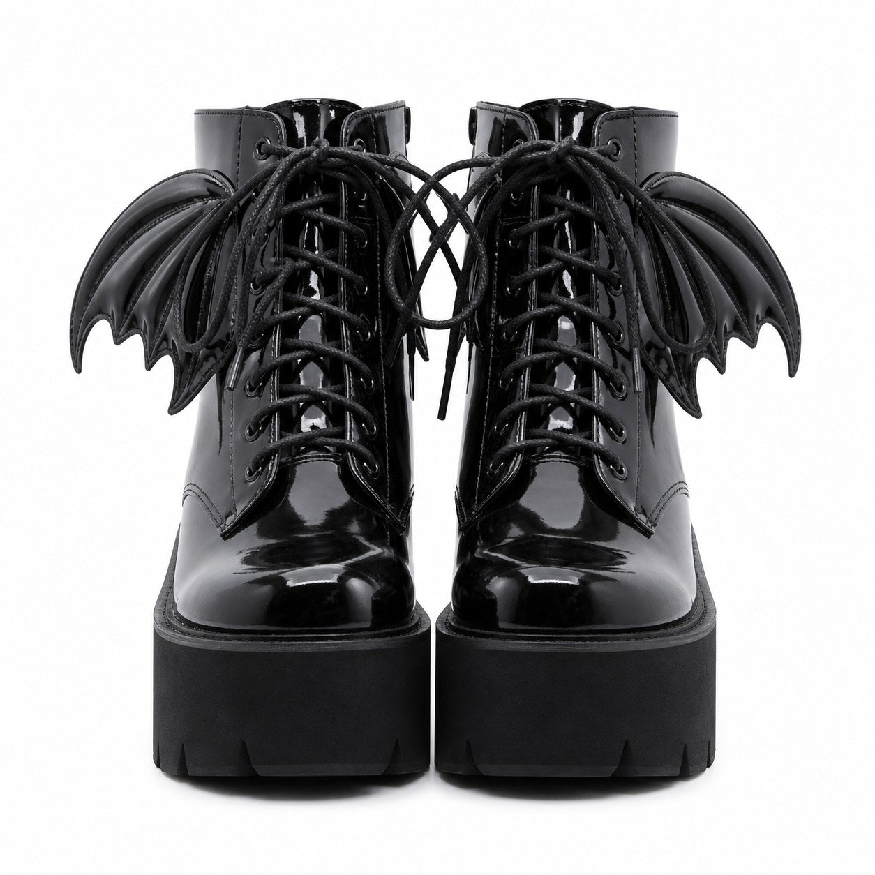 Bat Wing Patent Platform Ankle Boots - AltBrat