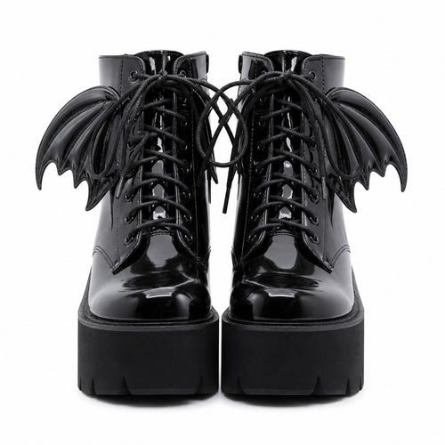 Bat Wing Patent Platform Ankle Boots - AltBrat