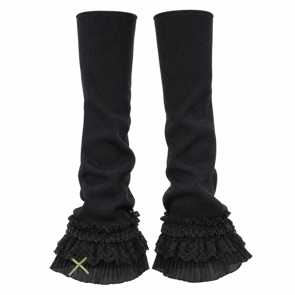 Lace Ruffle Leg Warmers with Suspender Straps - AltBrat