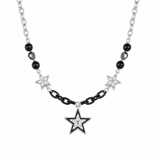 Black Bead & Rhinestone Star Necklace