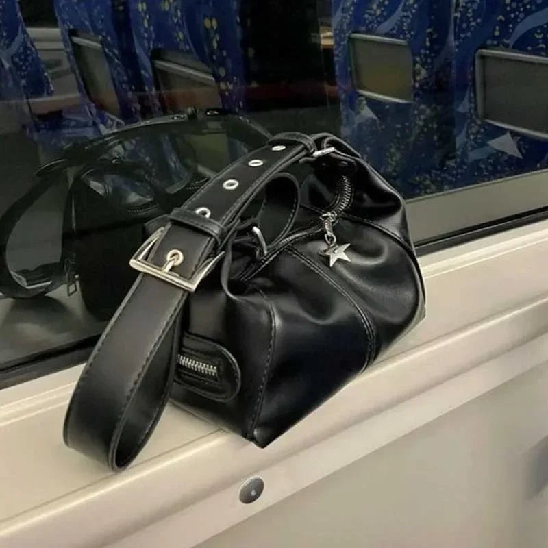 Y2K Korean Gothic Star Girl Black Handbag Harajuku Aesthetic Vintage Shoulder Crossbody Bag Trendy Women Messenger Tote  - AltBrat