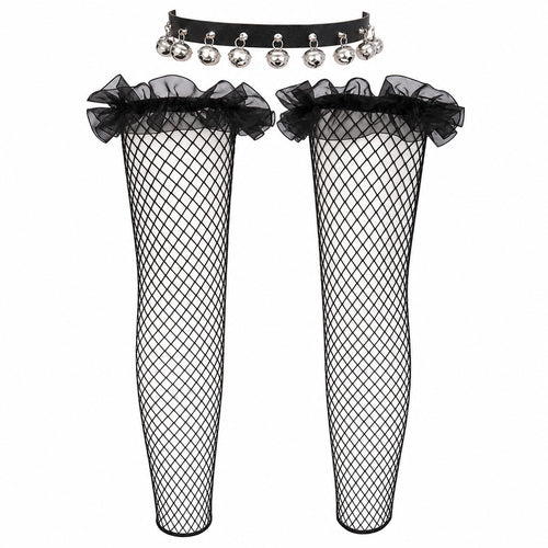 Black Leather Cat Bell Leg Garter