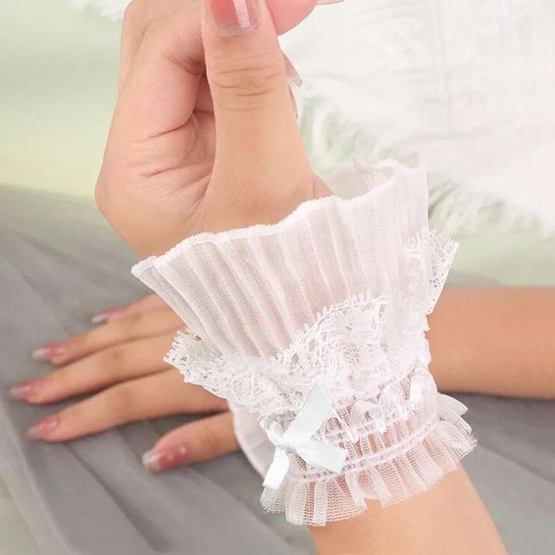 Gothic Lolita Hand Wrist Cuffs Bowknot LaceTrim Maid Cosplay Accessories For Women Girl Party - AltBrat