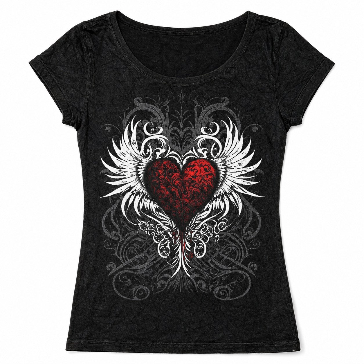 Winged Heart Print Burnout Grunge Crop Tee - AltBrat