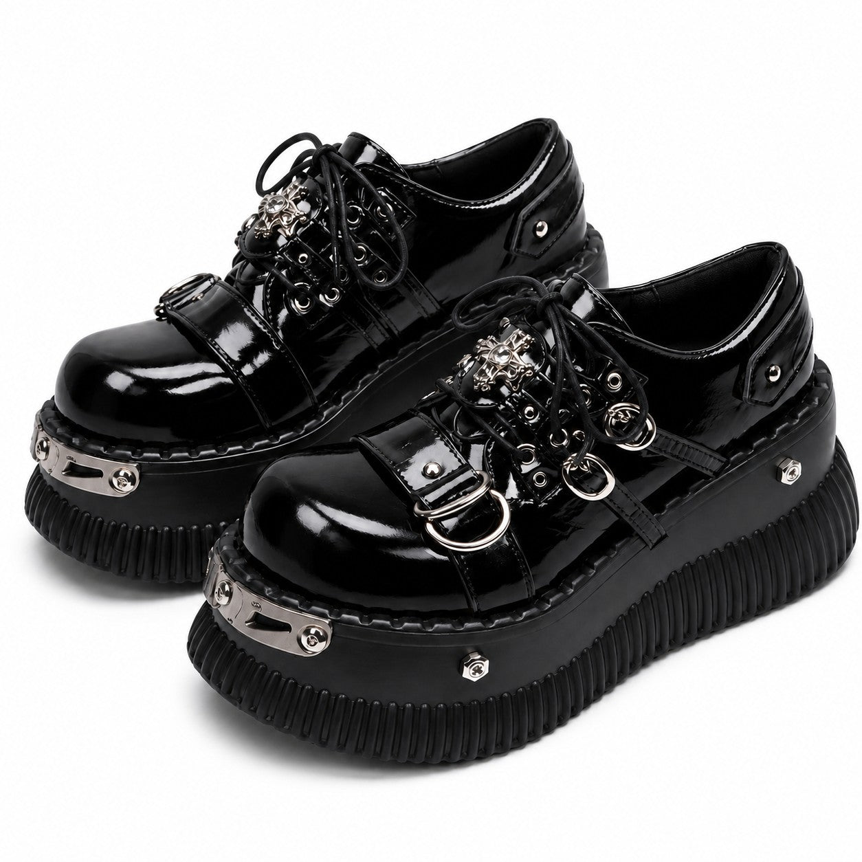Chunky Black Platform Loafer Shoes