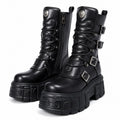 Dark Punk Metal Tank Platform Lace-up Middle Boots Gothic Martin Boots - AltBrat