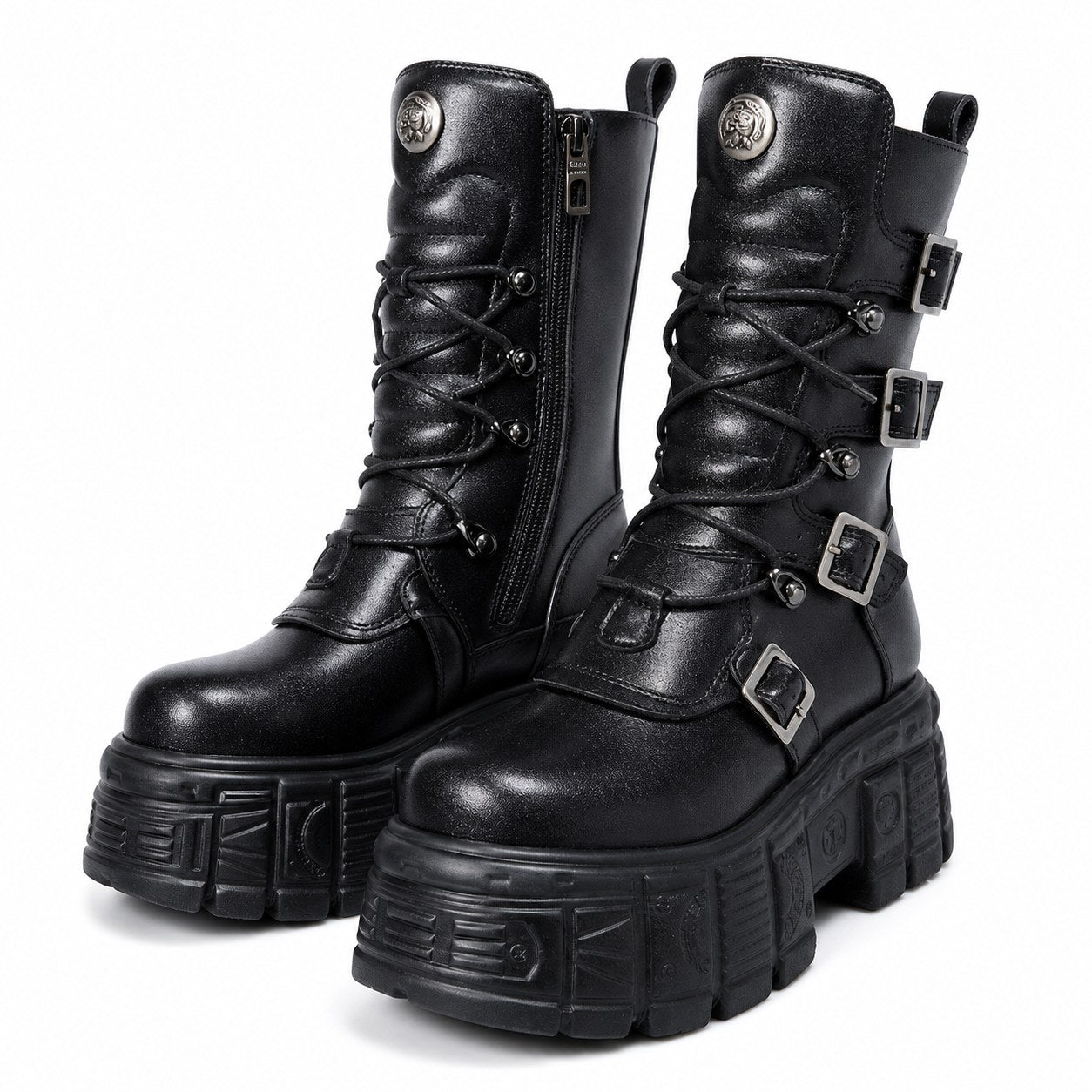 Dark Punk Metal Tank Platform Lace-up Middle Boots Gothic Martin Boots - AltBrat
