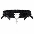 Heart Ring Lace Garter with Bows & Cross Charm - AltBrat