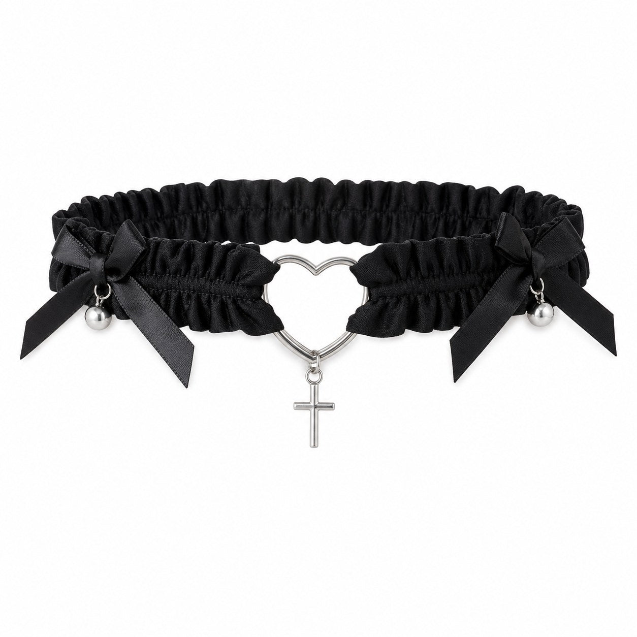 Heart Ring Lace Garter with Bows & Cross Charm - AltBrat