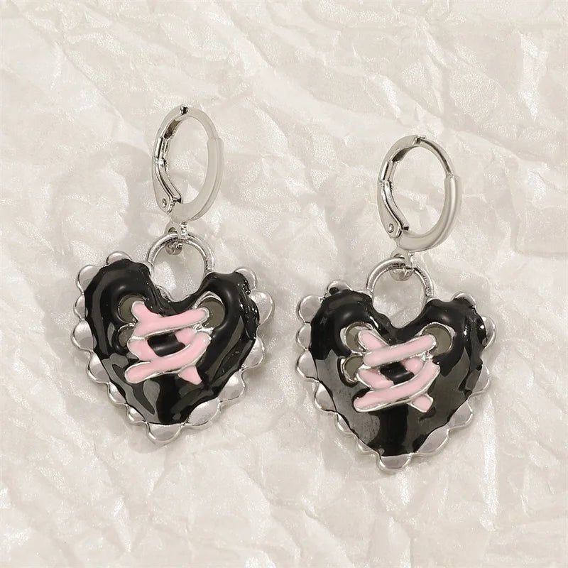 Goth Vintage Cute Bowknot Pink Strawberry Heart Star Pendant Earrings Egirl Gothic 2000s Y2K EMO Rave Jewelry Scene Acce - AltBrat