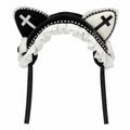 Cross Cat Ear Headband with Lace & Rhinestones - AltBrat
