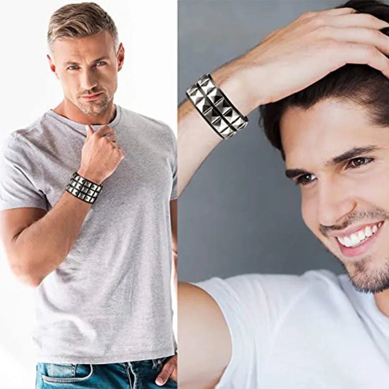 Cool Gothic PU Leather Studded Bracelet Adjustable Punk Goth Cuff Spike Bracelet Gothic Rivet Wristband for Men Women - AltBrat