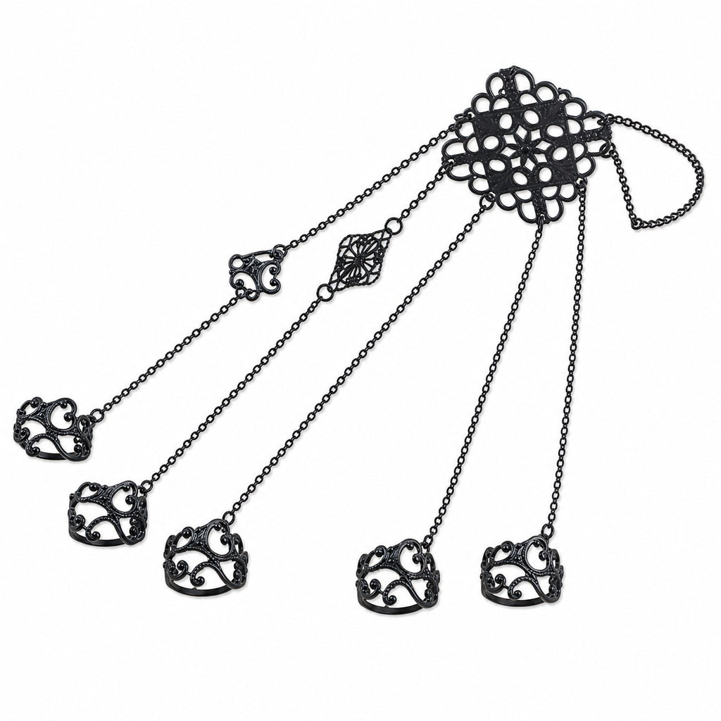 Gothic Filigree Hand Chain with Finger Rings - AltBrat