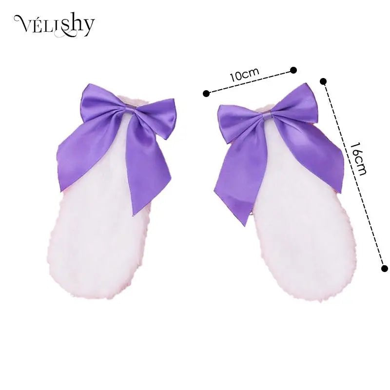 Kawaii Women Girls Hair Clip Cute Rabbit Bunny Plush Lop Ears Hairpin Candy Color Ribbon Bowknot Lolita Cosplay Hair Acc - AltBrat