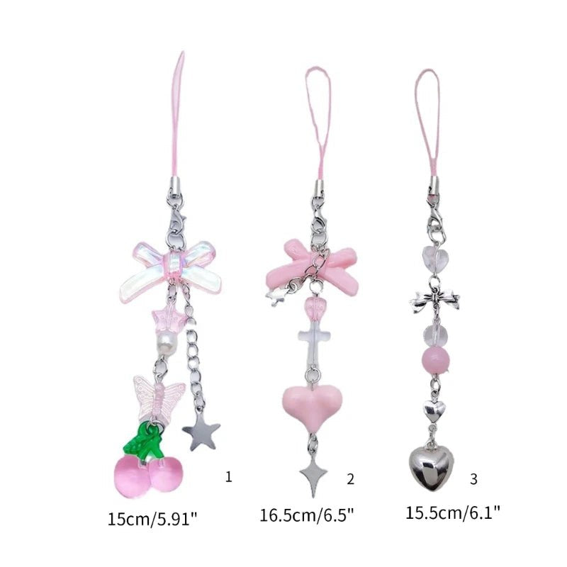 Goth Y2K Phone Charm Pendant Kawaii-Key Chain For Bag Accessory Women Guitar Strap Lanyard Beaded Keychain Pendant - AltBrat