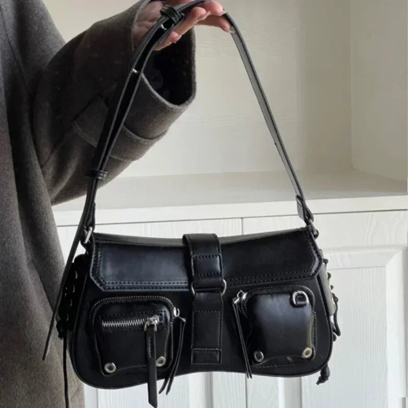 Y2K Korean Women Harajuku Vintage Gothic Black Hand Bag Aesthetic Elegant Punk Wallet Purse Handbags Shoulder Trend Tote - AltBrat