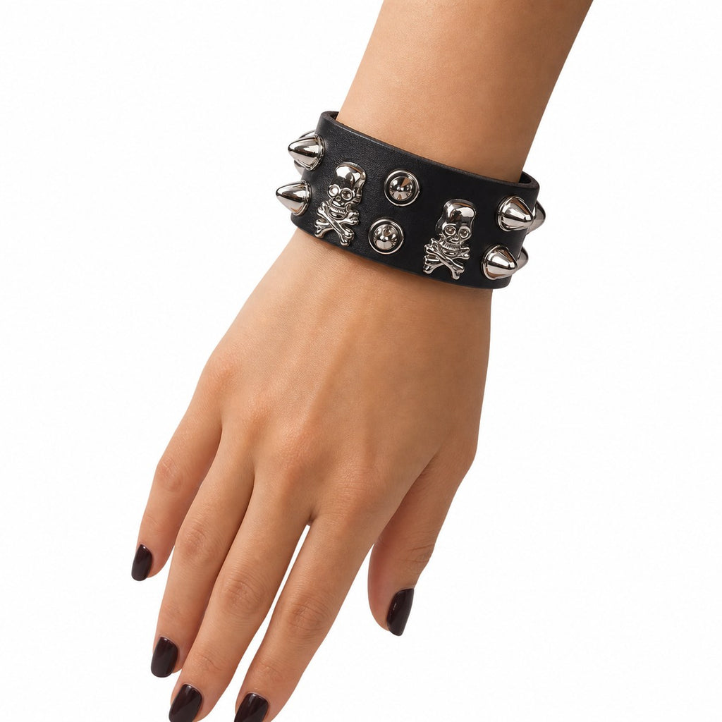 Punk Gothic Skull Rivet PU Bracelet - AltBrat