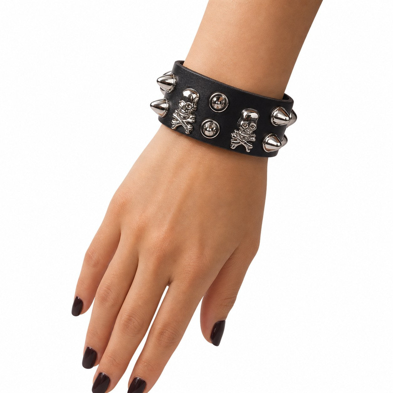 Punk Gothic Skull Rivet PU Bracelet - AltBrat