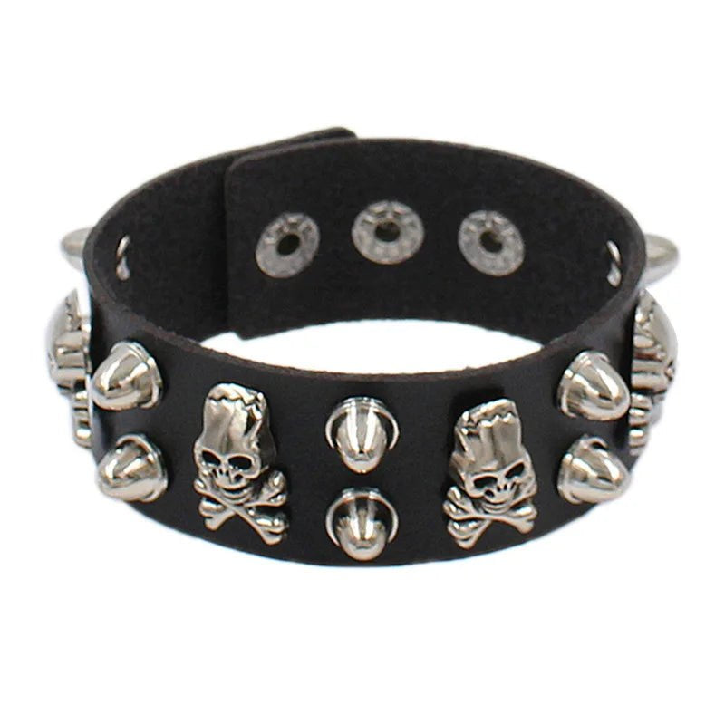 Cool Gothic PU Leather Studded Bracelet Adjustable Punk Goth Cuff Spike Bracelet Gothic Rivet Wristband for Men Women - AltBrat