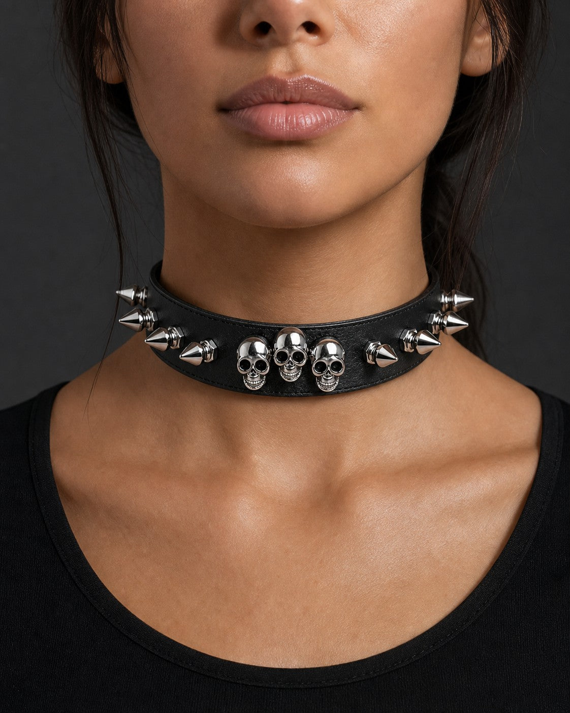 Clavicle Chain Gothic Rivet PU Necklace