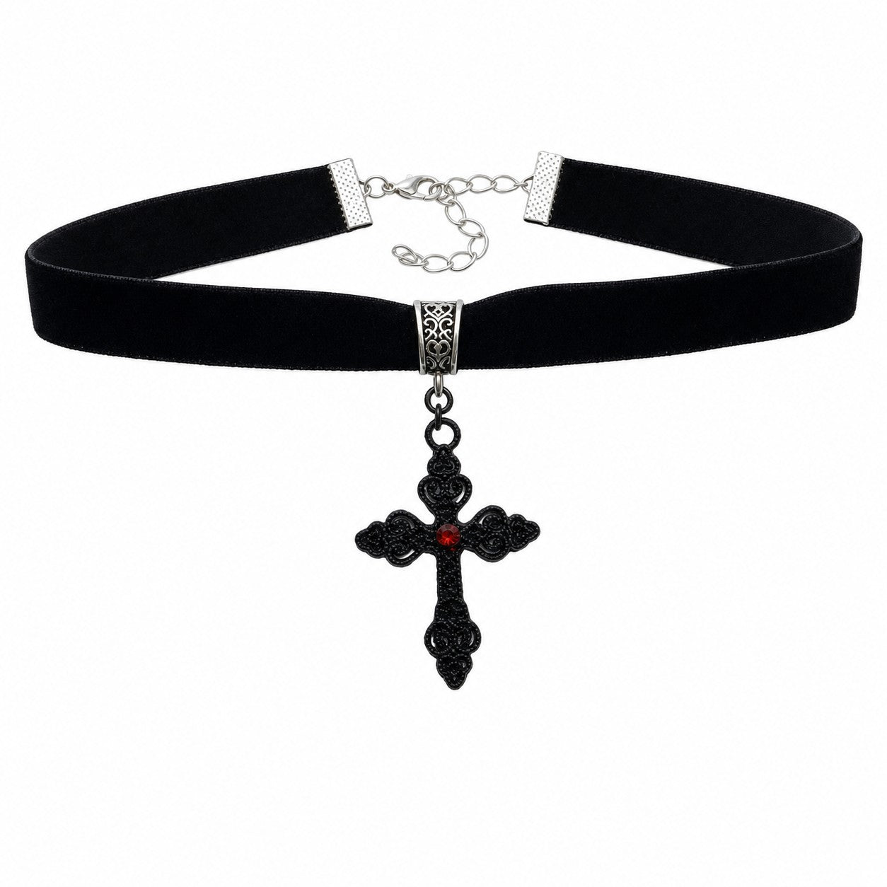 Black Velvet Choker with Filigree Cross