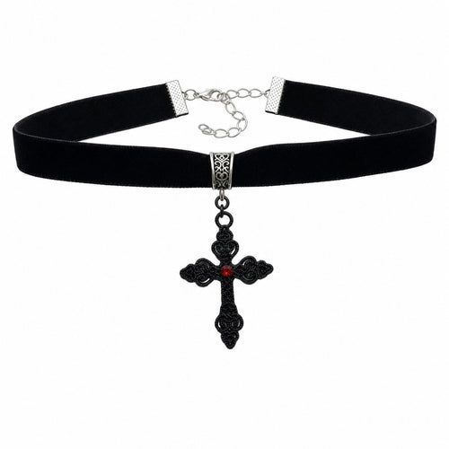 Black Velvet Choker with Filigree Cross