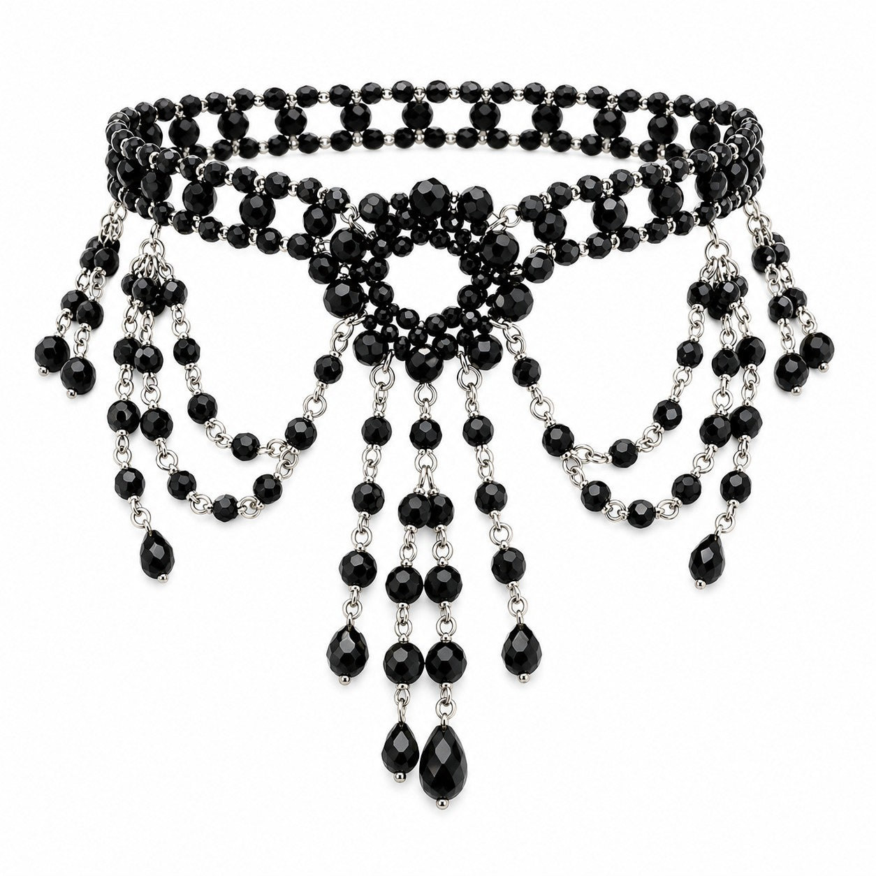 Black Beaded Choker & Earrings Set