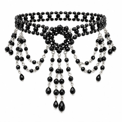 Black Beaded Choker & Earrings Set