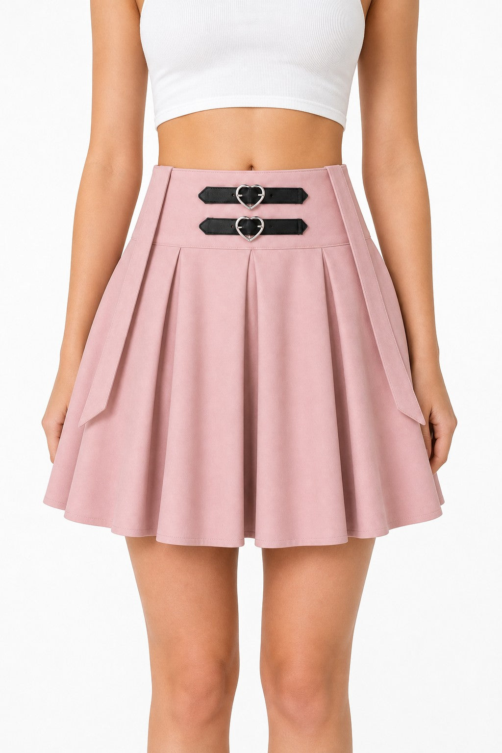 High-Waist Suspender Pleated Mini Skirt - AltBrat