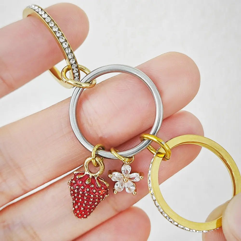 Sweet Strawberry Flower Charm Ring Set For Female INS New Stainless Steel Stacking Spinelli Kilcollin Rings Handmade Y2K - AltBrat