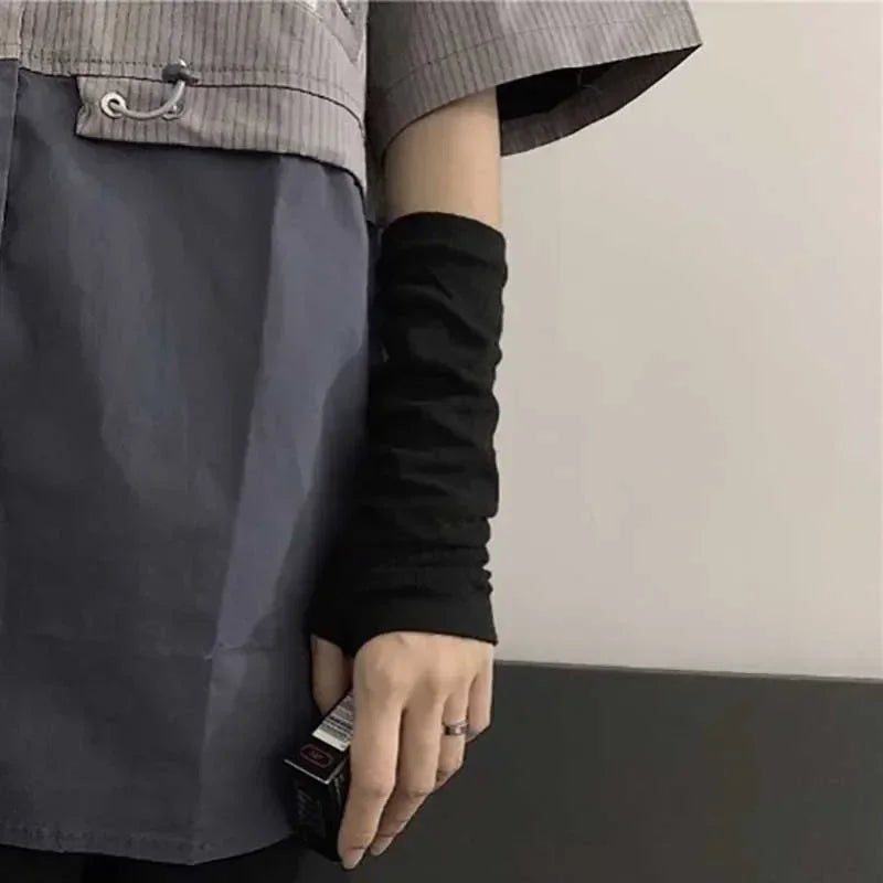 Striped Long Fingerless Arm Warmers (Multi-Colour) - AltBrat