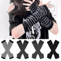Striped Long Fingerless Arm Warmers (Multi-Colour) - AltBrat