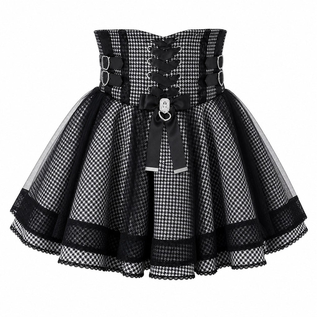 Gothic Y2K Lolita Skirt Set – Lace Off-Shoulder Top & Plaid Skirt - AltBrat