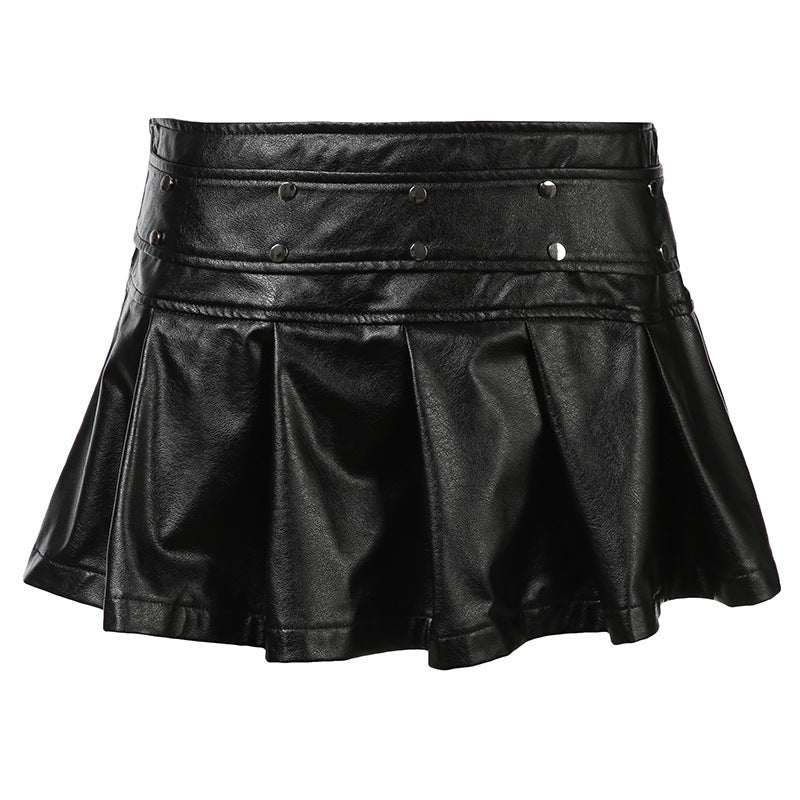 Riveted Faux Leather Skirt - Skirts detail view 3 | Cute Splikes