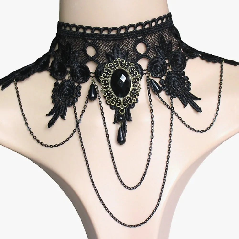 4pcs/set Gothic Punk Dark Style Black Color Teardrop Pendant Lace Bracelet Ring Set Women's Personalized Holiday Jewelry - AltBrat