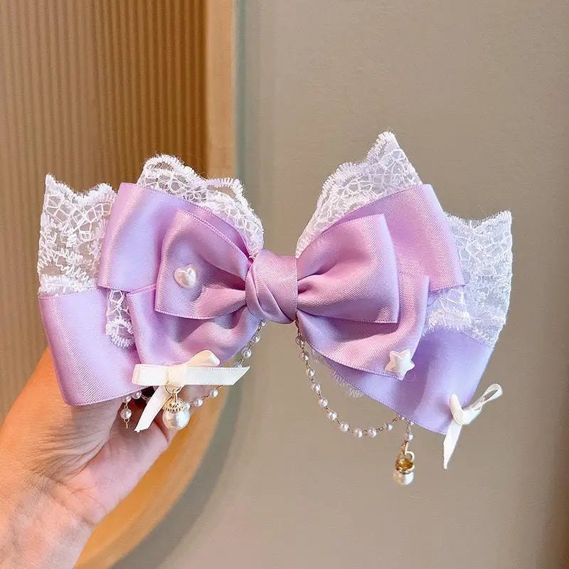 Kawaii Women Girls Hair Clip Cute Rabbit Bunny Plush Lop Ears Hairpin Candy Color Ribbon Bowknot Lolita Cosplay Hair Acc - AltBrat