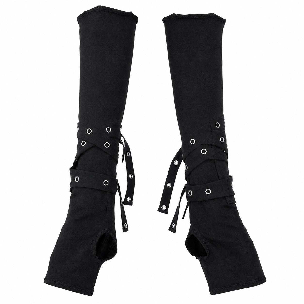 Eyelet Strap Long Fingerless Arm Gloves - AltBrat
