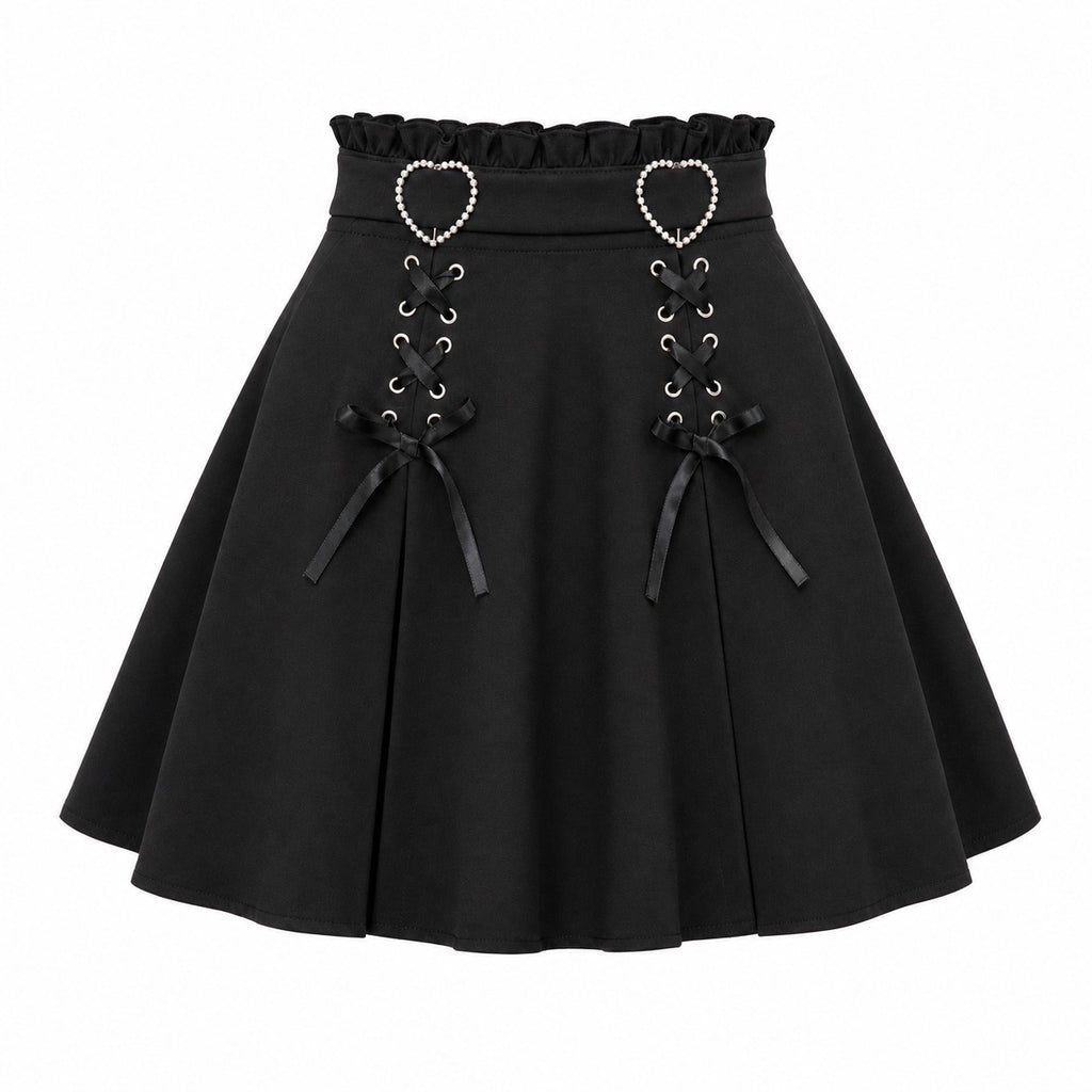 Heart Buckle Lace-Up Flared Mini Skirt product